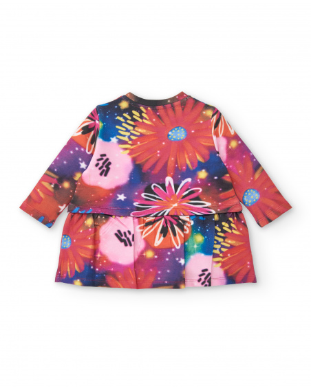 Vestido de pelúcia para meninas em fúcsia com estampa floral Vestido de pelúcia para meninas em fúcsia com estampa floral