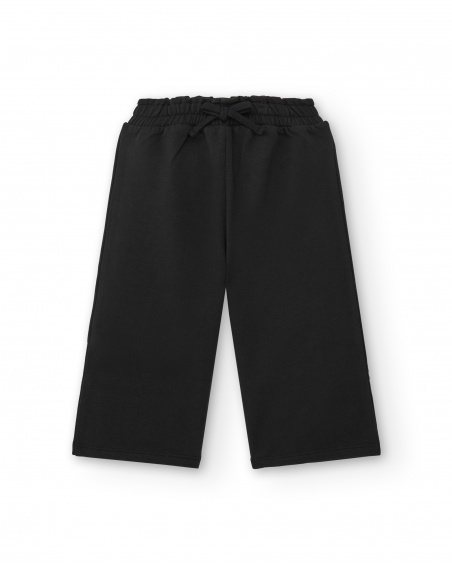 Calças de pelúcia para meninas em preto com detalhe de coração
