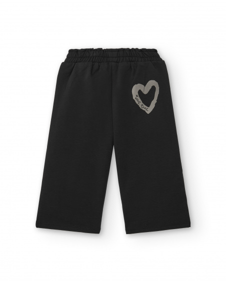 Calças de pelúcia para meninas em preto com detalhe de coração