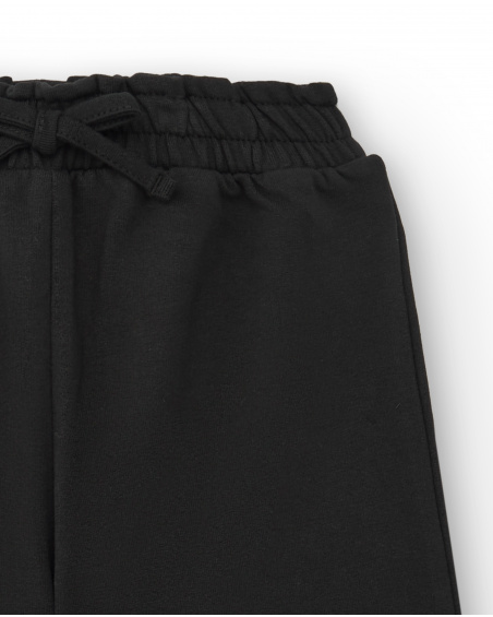 Calças de pelúcia para meninas em preto com detalhe de coração