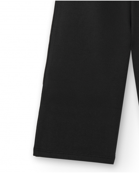 Calças de pelúcia para meninas em preto com detalhe de coração