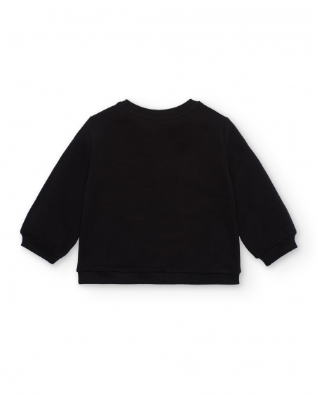 Moletom de pelúcia preto de menina com estampa de coração Moletom de pelúcia preto de menina com estampa de coração