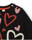 Moletom de pelúcia preto de menina com estampa de coração Moletom de pelúcia preto de menina com estampa de coração