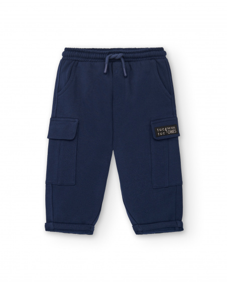 Calça jogger masculina azul marinho com bolsos cargo coleção