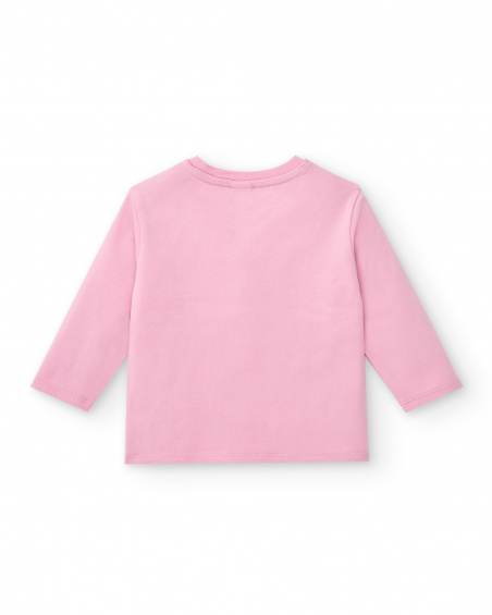 Camiseta rosa de menina com estampa colorida em giz de cera Camiseta rosa de menina com estampa colorida em giz de cera