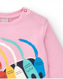 Camiseta rosa de menina com estampa colorida em giz de cera Camiseta rosa de menina com estampa colorida em giz de cera