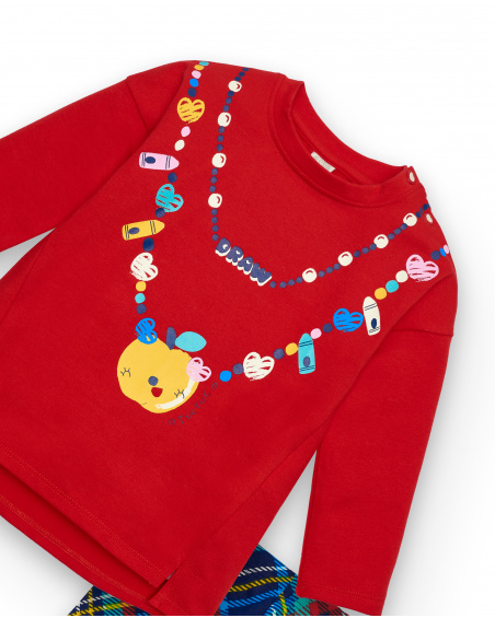 Conjunto de camiseta e leggings vermelho para menina com Conjunto de camiseta e leggings vermelho para menina com