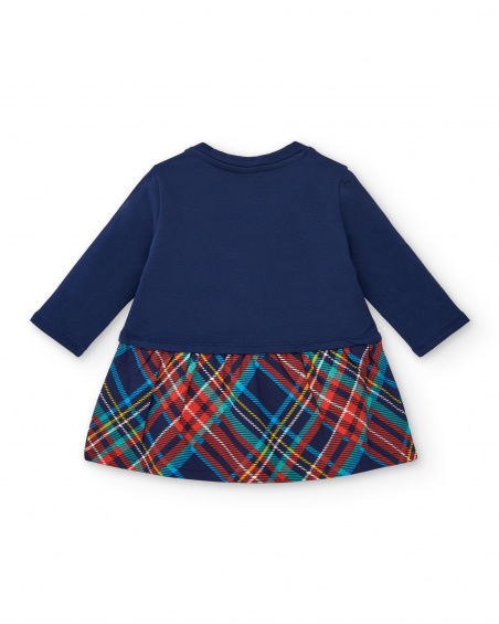 Vestido pelúcia para meninas em azul marinho com estampa e saia