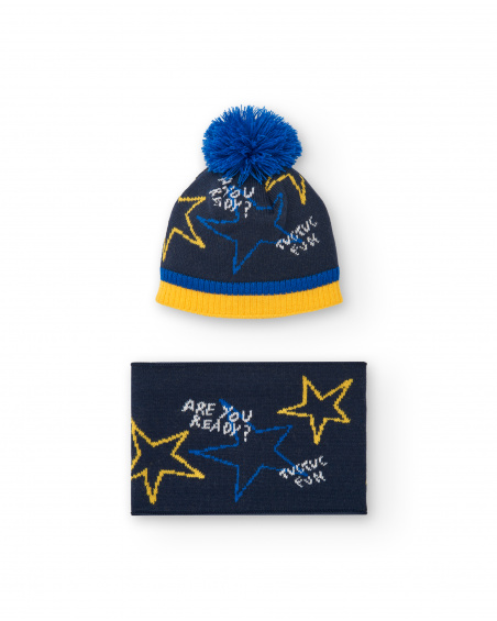 Chapéu e bandana de menino azul marinho com detalhes de
