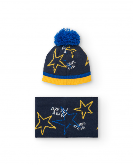 Chapéu e bandana de menino azul marinho com detalhes de