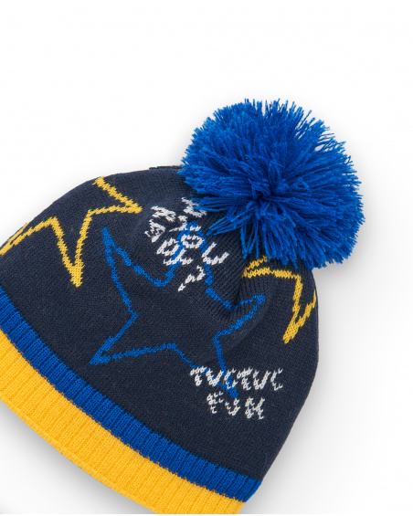 Chapéu e bandana de menino azul marinho com detalhes de