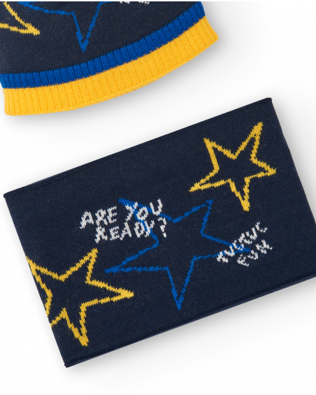 Chapéu e bandana de menino azul marinho com detalhes de