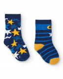 Conjunto de 2 meias menino em azul com estampa de estrelas e Conjunto de 2 meias menino em azul com estampa de estrelas e