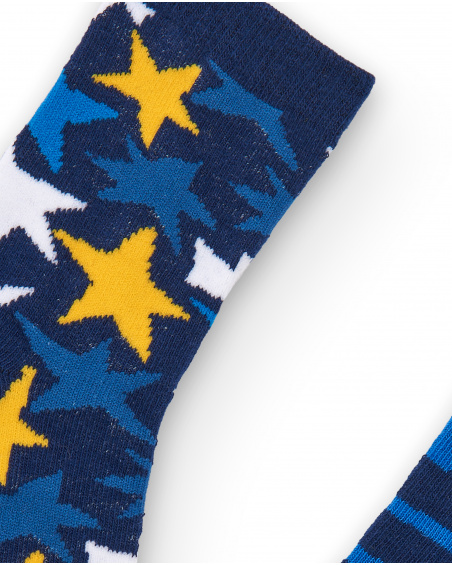 Conjunto de 2 meias menino em azul com estampa de estrelas e Conjunto de 2 meias menino em azul com estampa de estrelas e