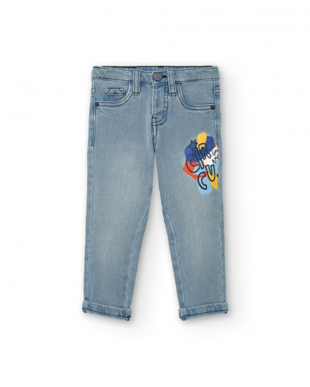 Calça jeans de menino azul claro com estampa gráfica Coleção