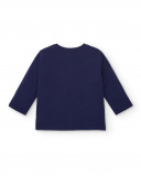 Camiseta menino em malha azul marinho com estampa canhão e Camiseta menino em malha azul marinho com estampa canhão e