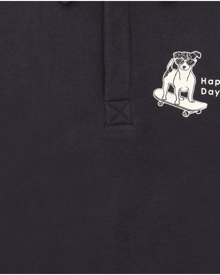 Camisa pólo preta de manga comprida com estampa "Happy Days"
