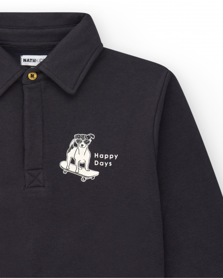 Camisa pólo preta de manga comprida com estampa "Happy Days"