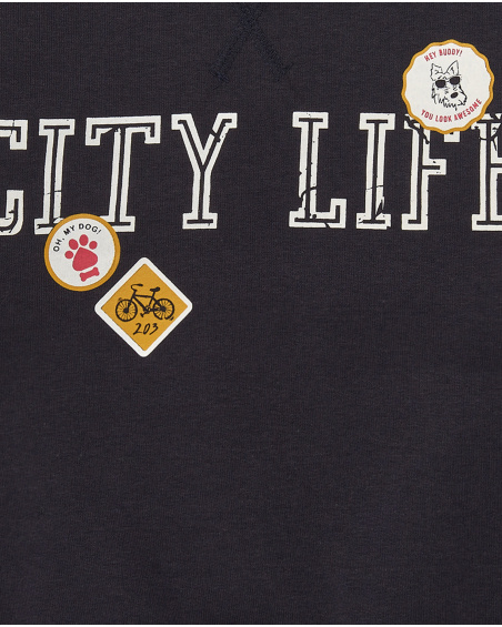Suéter felpudo preto de menino com detalhes nas mangas City Life