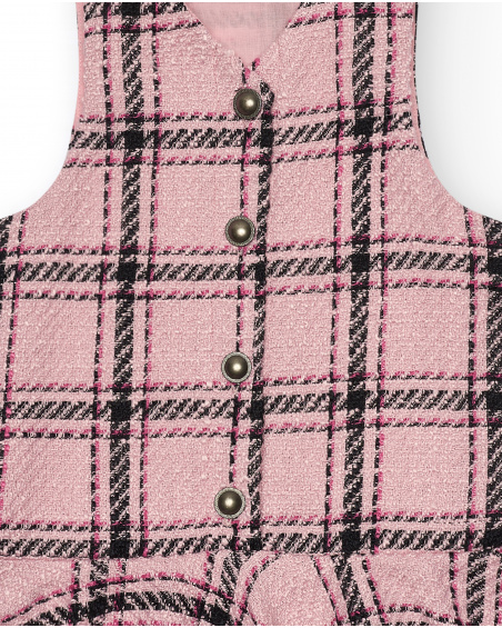 Vestido xadrez rosa com babado para meninas da coleção Central