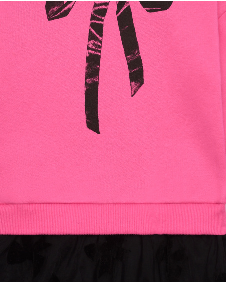 Vestido rosa com laço e saia de tule para menina coleção Magic