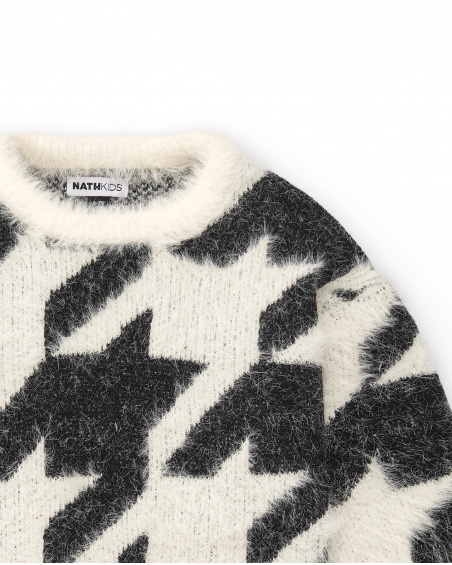 Suéter feminino de malha com estampa houndstooth macio da