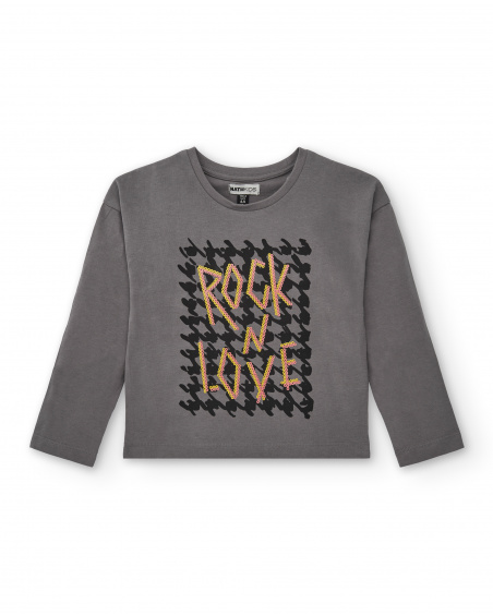 Camiseta cinza com estampa "Rock N Love" para meninas da