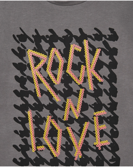 Camiseta cinza com estampa "Rock N Love" para meninas da