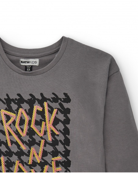 Camiseta cinza com estampa "Rock N Love" para meninas da