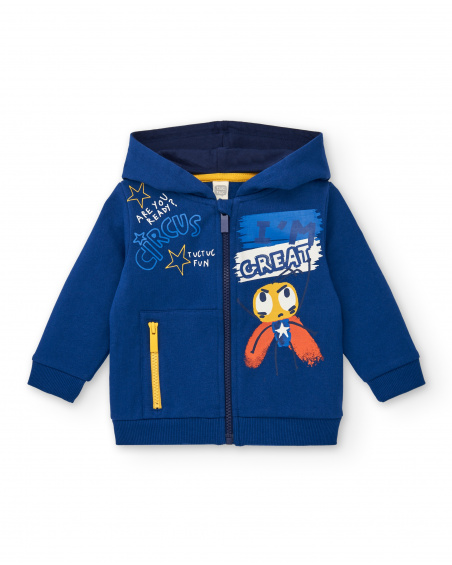 Sudadera felpa niño en azul con capucha y estampado gráfico