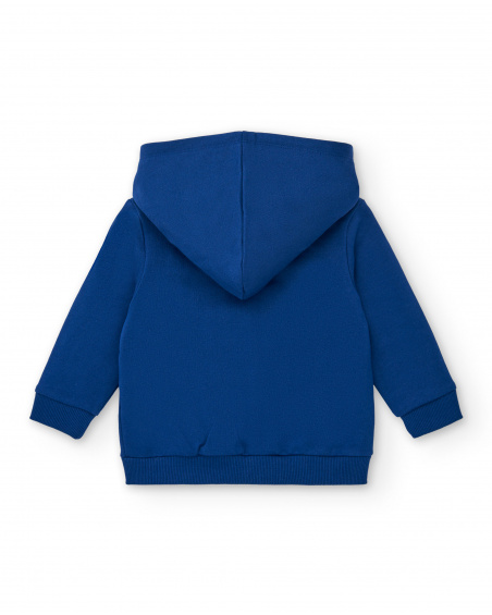 Sudadera felpa niño en azul con capucha y estampado gráfico