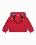 Chaqueta de felpa niña en rojo con estampado floral y capucha