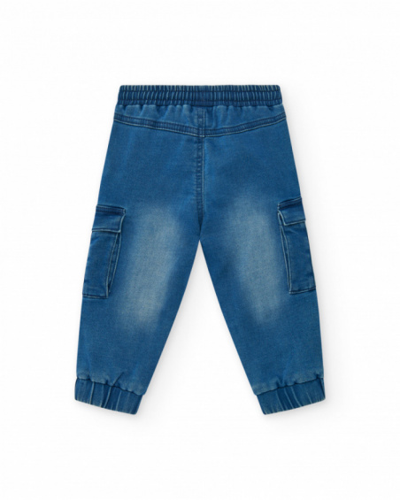 Pantalón plana niño en azul con detalles cargo Happy Garden