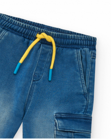 Pantalón plana niño en azul con detalles cargo Happy Garden