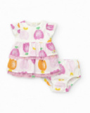 Conjunto de plana para niña con vestido blanco estampado de