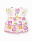 Conjunto de plana para niña con vestido blanco estampado de