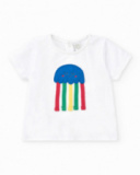 Conjunto para niño con camiseta blanca y pantalón corto azul