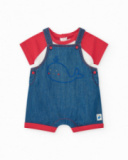 Conjunto para niña con peto vaquero bordado de ballena y