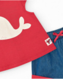 Conjunto para niña con camiseta roja de ballena y pantalón