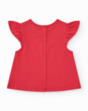 Conjunto para niña con camiseta roja de ballena y pantalón