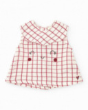 Conjunto para niña con blusa de cuadros y braguita roja con