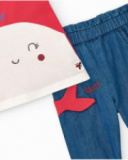 Conjunto para niña con camiseta roja de ballena y pantalón