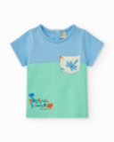 Conjunto para niño con camiseta azul y verde y shorts blancos