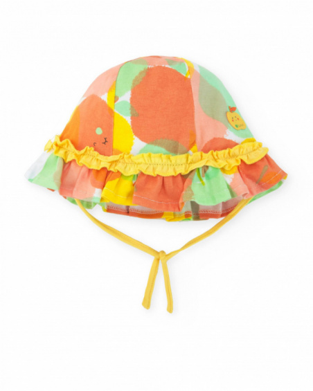 Gorro multicolor para niña con frutas y volantes amarillos