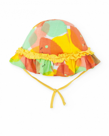 Gorro multicolor para niña con frutas y volantes amarillos