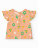 Conjunto para niña con blusa de flores y braguita amarilla