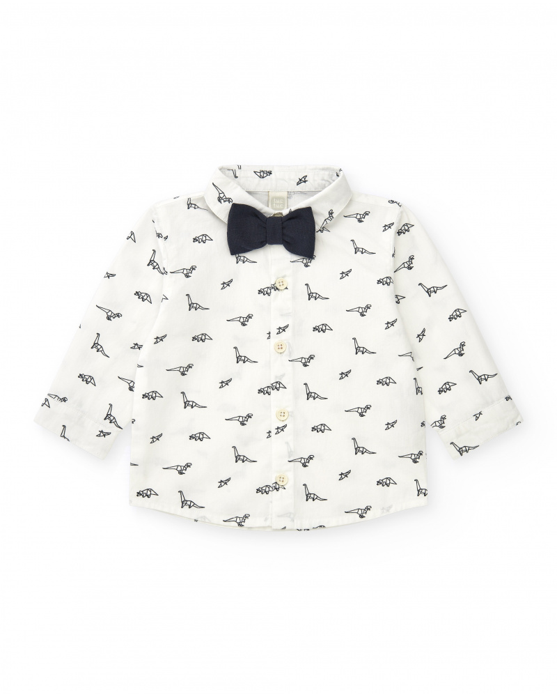 Camisa blanca para niño con dinosaurios y pajarita desmontable