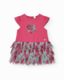 Vestido fucsia para niña con flor y falda de tul