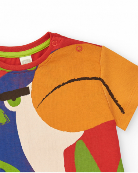 Camiseta multicolor para niño con tucán y apliques