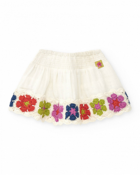 Falda blanca para niña con detalles en crochet multicolor